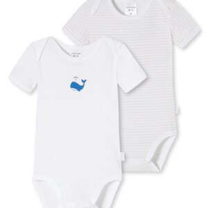 Zwei süße Babybodies mit Motiv-Print und geeringelt im preisstarken Doppelpack! Feinripp-Unterwäsche aus 100% Organic Cotton!