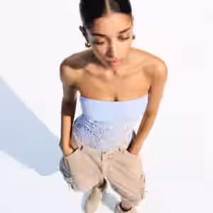Bershka Bandeau-Body Mit Spitzenkante Damen Xs Hellblau