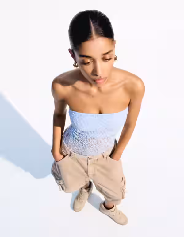 Bershka Bandeau-Body Mit Spitzenkante Damen Xs Hellblau Bershka Bandeau-Body Mit Spitzenkante Damen Xs Hellblau