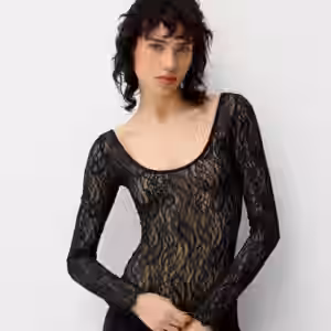 Bershka Body Mit Langen Ärmeln Und Spitzenkante Damen S Schwarz