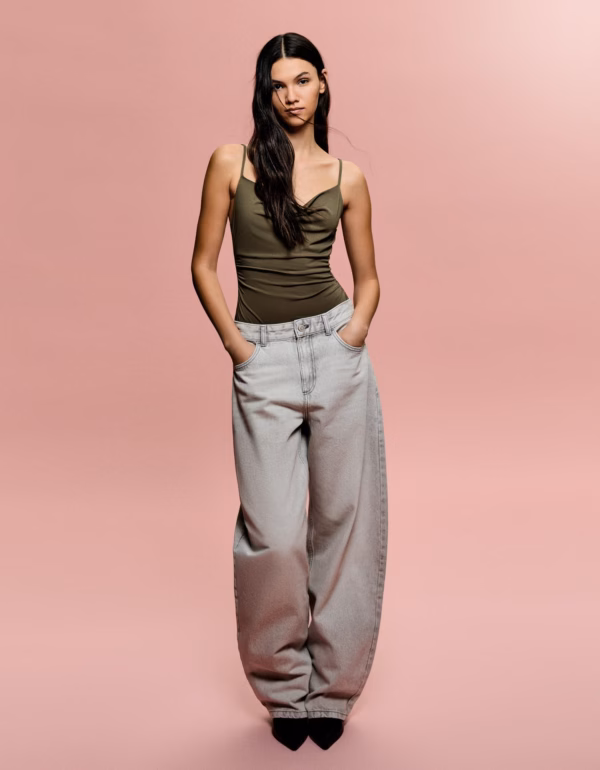 Bershka Drapierter Body Bershka Series Mit Trägern Damen L Khaki Bershka Drapierter Body Bershka Series Mit Trägern Damen L Khaki